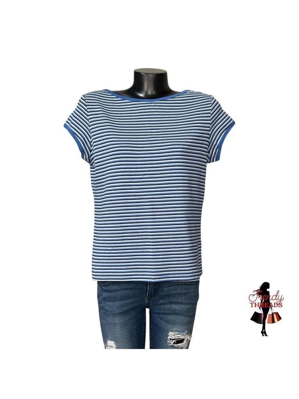 5/$25 ⭐️  Vintage 90s Catalina Mom Tee LARGE Blue White Navy Stripes T-Shirt